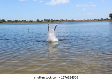 52 Years Old Man Jumping Into The Water In The Sailors Island In Southern Brazil