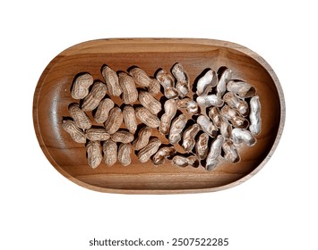 53. Peanuts, some of which have been peeled, some of which are still intact; placed on a wooden oval tray (36)