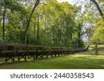 The 546-foot Rusk Footbridge constructed in 1861 to allow passage over a flooded creekbed just off of the courthouse square in downtown Rusk, Cherokee County, Texas, USA