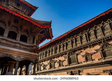 55 Window Palace - Historical landmark in Bhaktapur Durbar Square, Bhaktapur, Nepal. The Palace of Fifty-Five Windows is one of the most beautiful architectural features of the durbar square.
