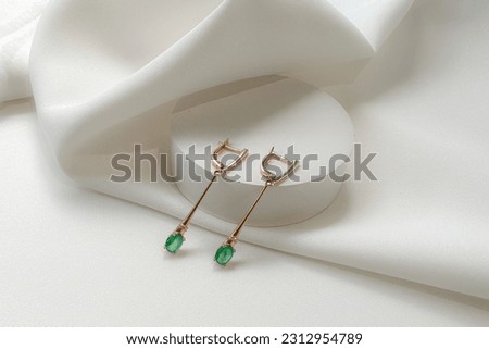 585 red gold Drop and Dangle Earrings with green onyx and cubic zirconia.
