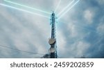 5G 6G digital telecommunication tower sending data through antennas. Graphic