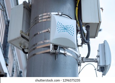5G cellular repeaters on the pole - Shutterstock ID 1296375235