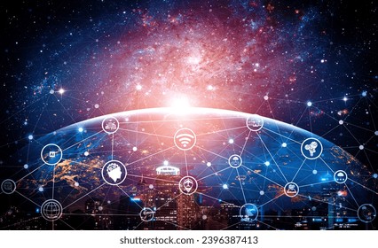 5G Communication Technology Wireless Internet Network for Global Business Growth, Social Media, Digital E-commerce and Entertainment Home Use. uds - Shutterstock ID 2396387413