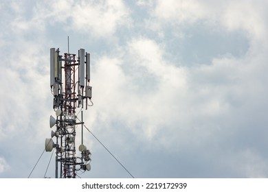 5G Communication Tower Against A Cloudy Sky Or Bad Weather