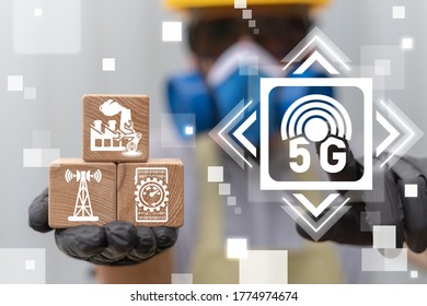 5G Mobile Network Connection Industry Concept. Next Fifth Generation Communication Standard Industry Integration.