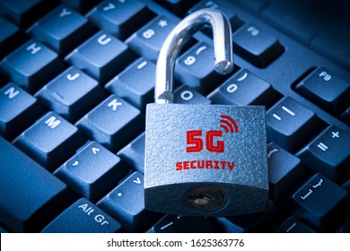 5G Mobile Network Security Concept Open Padlock On The Computer Keyboard.
