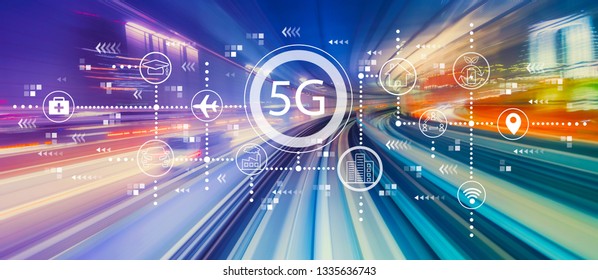 5G Network With Abstract High Speed Technology POV Motion Blur