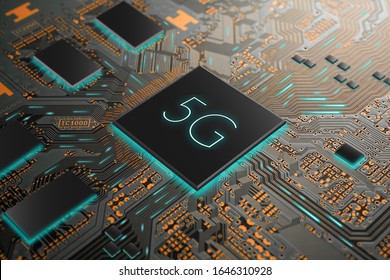5G network communication on modern circuit board, high-speed mobile internet and new generation networks technology background
