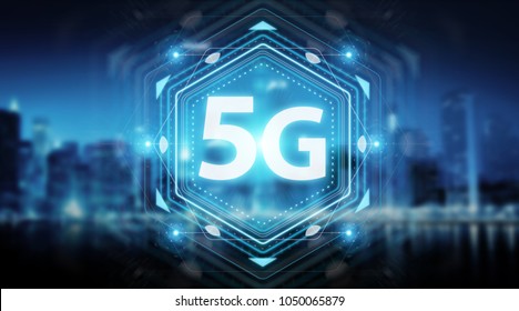 5G network interface isolated on blue background 3D rendering