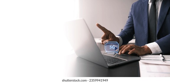 5G network theme with person using a laptop computer