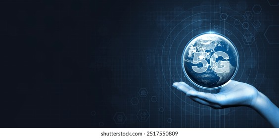 5G network wireless systems and internet technology concept. smart city communication network. 5G wireless mobile internet wifi connection data concept. Elements of this image furnished by NASA.