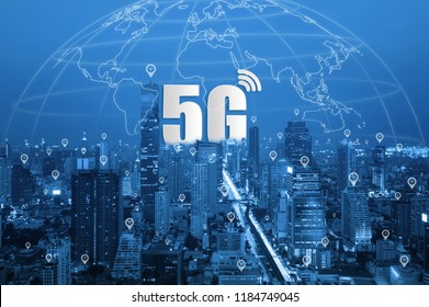 5G Network Wireless Systems And Smart City Communication Network, Connect Global Wireless Devices.