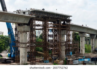 5th September, 2021, Kolkata, West Bengal, India: Under Construction Metro Rail Bridge In Kolkata.