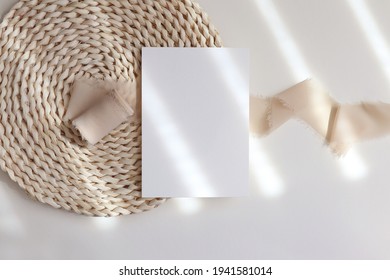 5x7 Card Mockup With Beige Ribbon