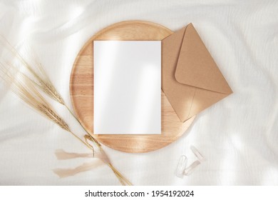 5x7 Invitation Card Mockup On Wooden Plate