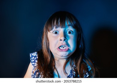 5-year-old Caucasian Girl Scared On Halloween.