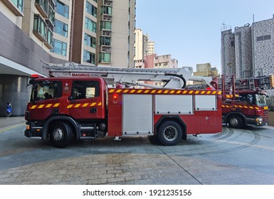 6 2 2021 firetruck ambulance, and firemen on duty in a residential complex building in hong kong