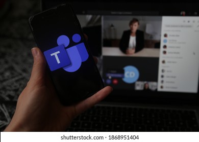 6 December 2020. Istanbul Turkey. Smartphone and laptop showing Microsoft Teams app,
