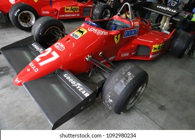 6 May 2018: Historic 1984 Ferrari F1 Car Model 126 C4 Ex Michele Alboreto / René Arnoux At Box During Minardi Historic Day 2018 In Imola Circuit In Italy.