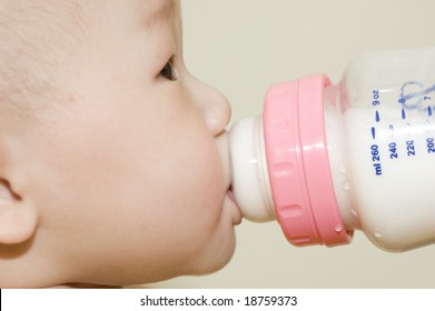 6 Months Old Asian Baby Boy Drinking Bottle Milk