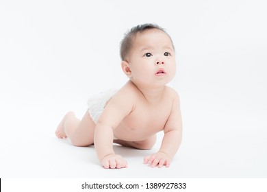 6 Months Old Baby On White Background