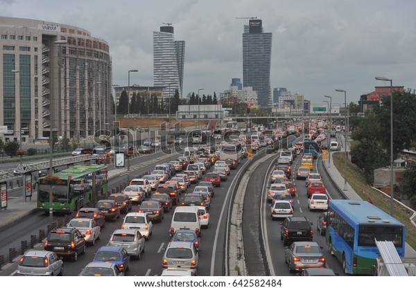 6 October 2010. Istanbul,\
Turkey. Controlled-access highway in Istanbul during rush\
hour.