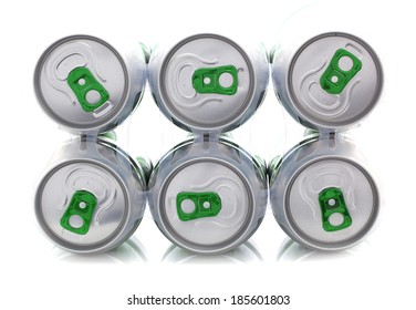 6 Pack Drinks Cans On A White Background