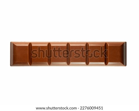 A 6 piece square long chocolate candy bar with filling flat top studio shot isolated on white background