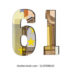 61 3d Number. Euro banknotes. Money texture. Isolated on white background. Currencie of the European Union - Shutterstock ID 1119508610