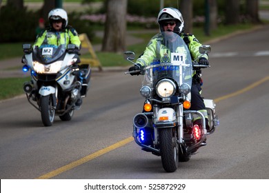 6.9.2016 - Edmonton, Alberta, Canada: EdmontonPolice Motorcycle At Tour Alberta 2016
Edmonton Police Motorcycles Patrolling The Route Of The Race.