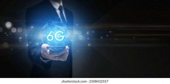 6G high-speed internet network signal, 6G standard wireless communication technology network development concept that supports cellular data networks - Powered by Shutterstock