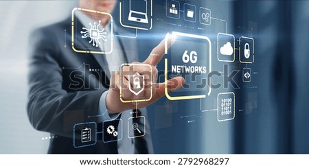 6G sixth generation network technology for telecommunications industry with security cloud and computing icons