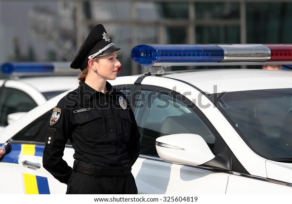 6-Oct-2015 Boryspil, Ukraine\
A patrol\
police girl at the ceremony of the start of functioning of the\
patrol police in the airport of Boryspil,\
Ukraine