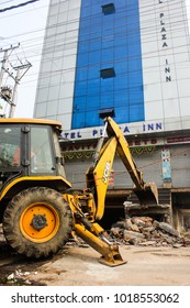 6th February 2018, Guwahati, Assam, India. The Extension Of The Hotel Plaza Inn At Bhangagarh Being Demolished By The Kamrup Metropolitan District Administration (GMDA).