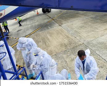 6th June 2020- Bagdogra Airport,Siliguri, West Bengal, India-Cabin Crew Getting Dressed In White Protective Gear At Bagdogra Airport