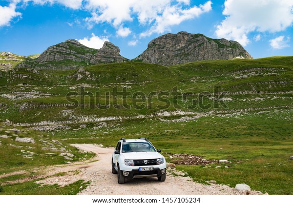 Trsa,Plužine/Montenegro-July 7 2019 :Although\
Duster is the first SUV of a Romanian manufacturer owned by\
Renault, it has won the hearts of many customers worldwide for a\
short time and has\
regularly