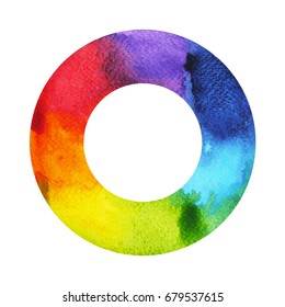 7 color of chakra symbol concept, round circle, watercolor painting hand drawn icon logo, illustration design sign