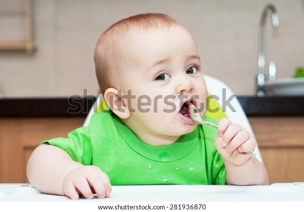 7 Months Baby Eating Cottage Cheese Stock Photo Edit Now 281936870