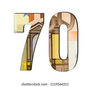 70 3d Number. Euro banknotes. Money texture. Isolated on white background. Currencie of the European Union - Shutterstock ID 1119564311
