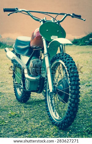 Similar – Image, Stock Photo Black motorcycle on road over nature background