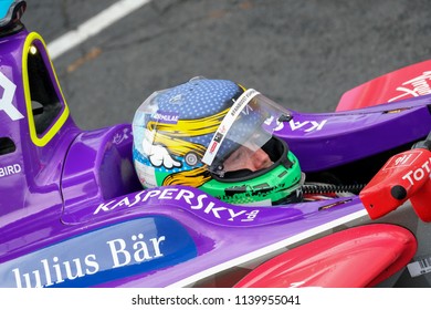 7/15/18 - New York,NY-Street Artist D*Face Who Produced A Bespoke Livery For The Team’s Formula E Car, Together With Crash Helmets For Drivers Sam Bird & Alex Lynn.