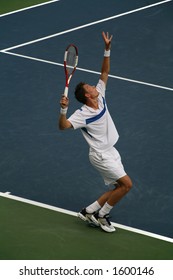 7-26-06, Los Angeles Countrywide Classic Tennis Tournament.  Nicolas Mahut Playing With Arnaud Clement Against The Bryan Brothers In Doubles.