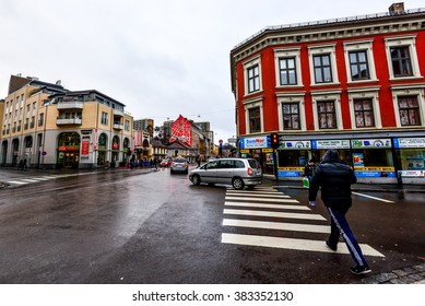 8 Feb 2016 - People Walking In The Rain In Oslo City, Norway.