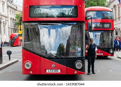 8 Jun 2019 -  London, UK.  Bus Driver Smoke A Cigarette In Central London.