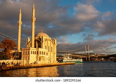 8 November 2020 Istanbul Turkey Ortaköy Mosque And Architecture