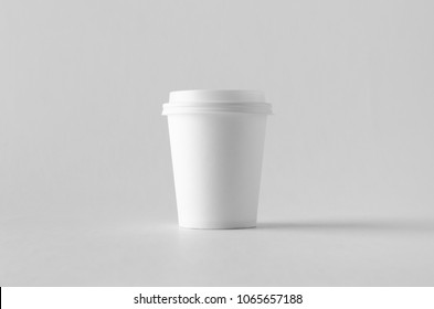 8 Oz. White Coffee Paper Cup Mock-up With Lid.