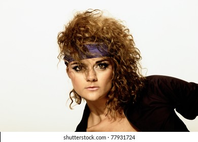 80's Fashion Woman  Over Gray Background