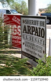 8/18/18 Scottsdale Arizona Senate Campaign Sign For Sheriff Joe Arpaio On A Street Corner