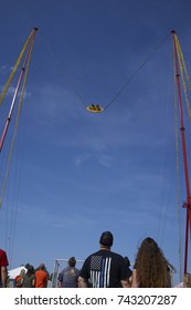 8-27-17 Syracuse, NY: People Fly High In The Sky On The Slingshot Ride, At The Great New York State Fair. 